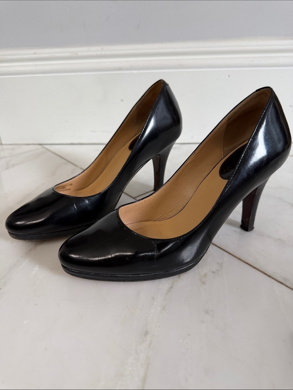 Cole Haan Black Leather Round Toe Pumps Women’s 7.5 3” Heels Nike Air Sole